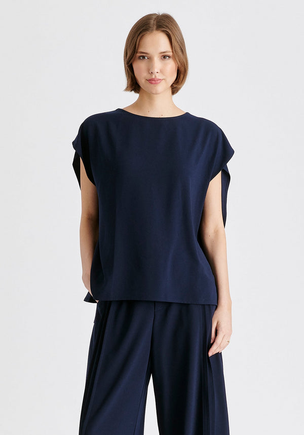 paisie Round Neck Cape Top with Belt