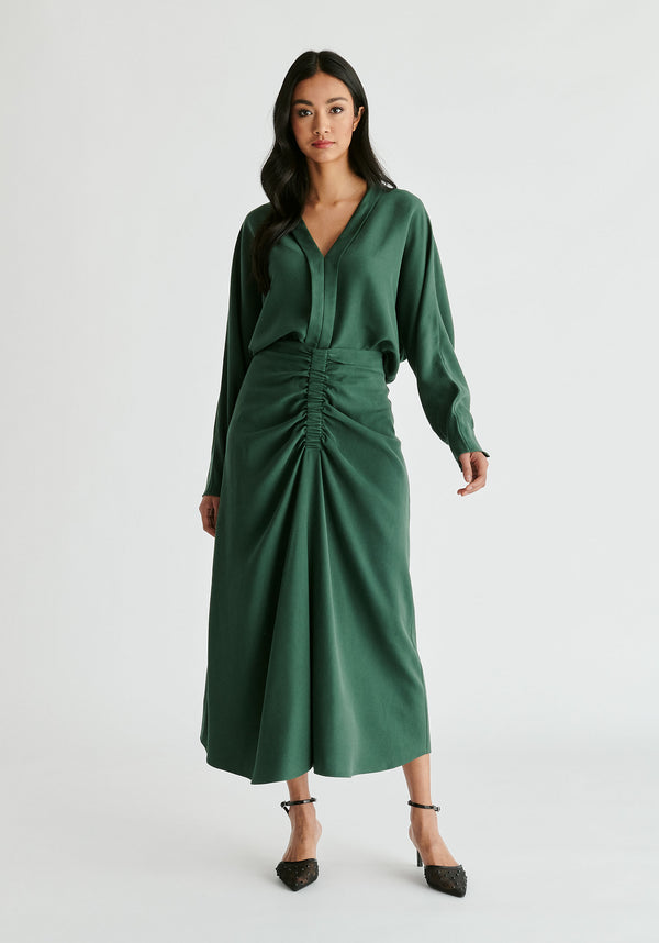 Paisie Ruched Front Midi Skirt