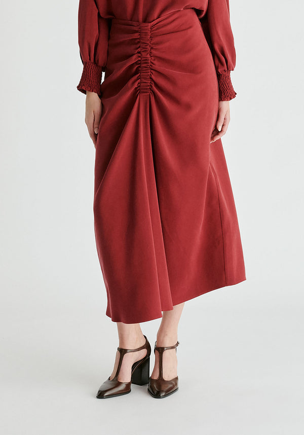 paisie Ruched Front Midi Skirt