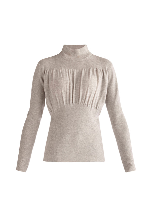 Paisie Ruched High Neck Knitted Top