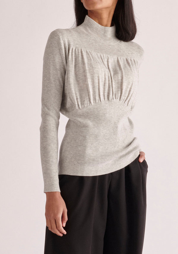 paisie Ruched High Neck Knitted Top
