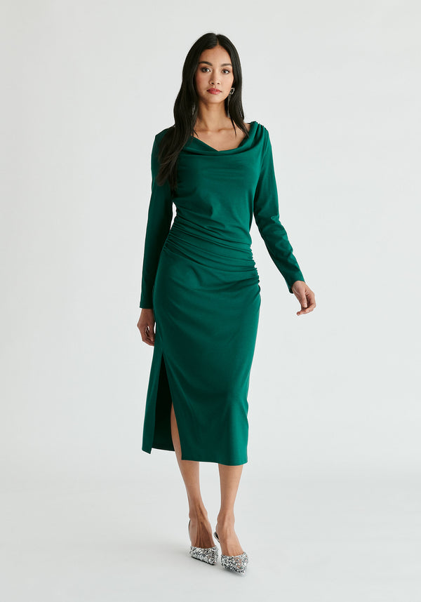 Paisie Ruched Jersey Dress With Draped Neck