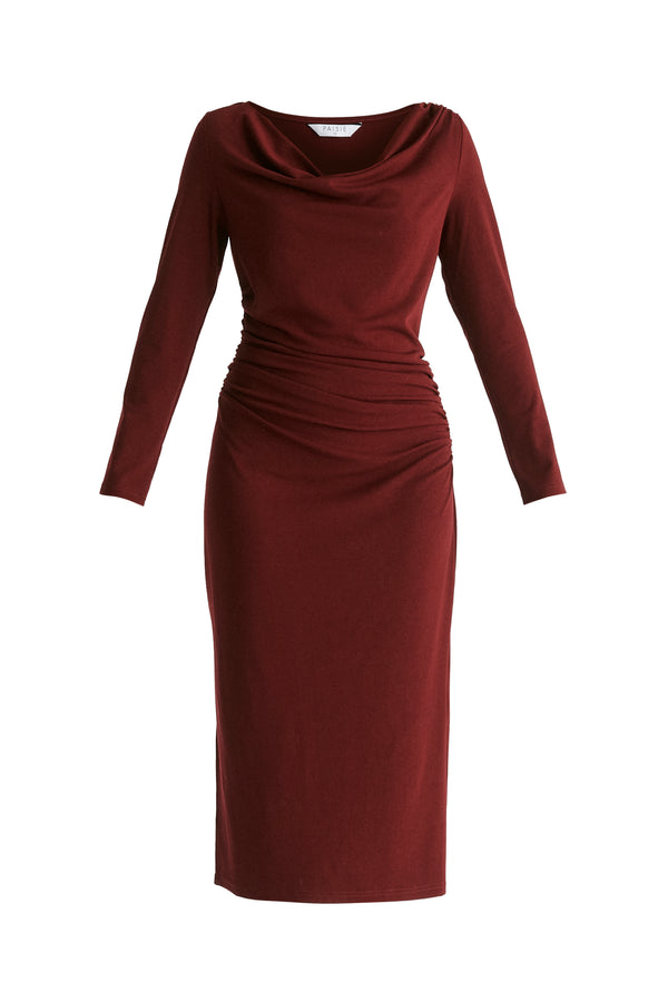 Paisie Ruched Jersey Dress With Draped Neck