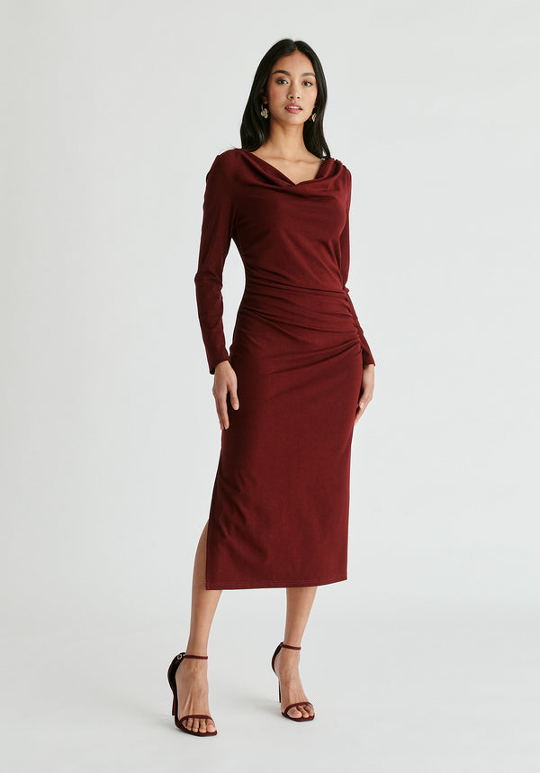 Paisie Ruched Jersey Dress With Draped Neck