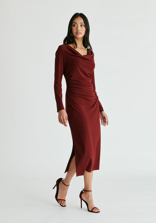 Paisie Ruched Jersey Dress With Draped Neck