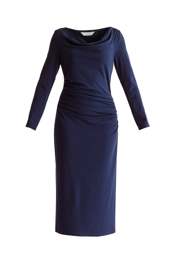 Paisie Ruched Jersey Dress With Draped Neck