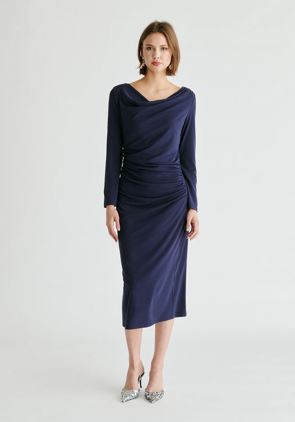 Paisie Ruched Jersey Dress With Draped Neck