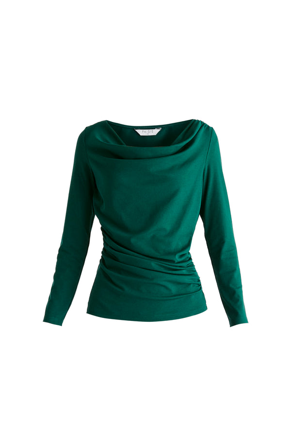 Paisie Ruched Jersey Top With Draped Neck