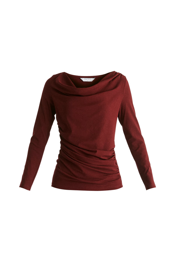 Paisie Ruched Jersey Top With Draped Neck