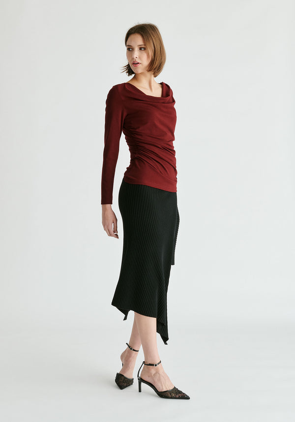 Paisie Ruched Jersey Top With Draped Neck