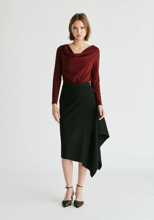 Paisie Ruched Jersey Top With Draped Neck