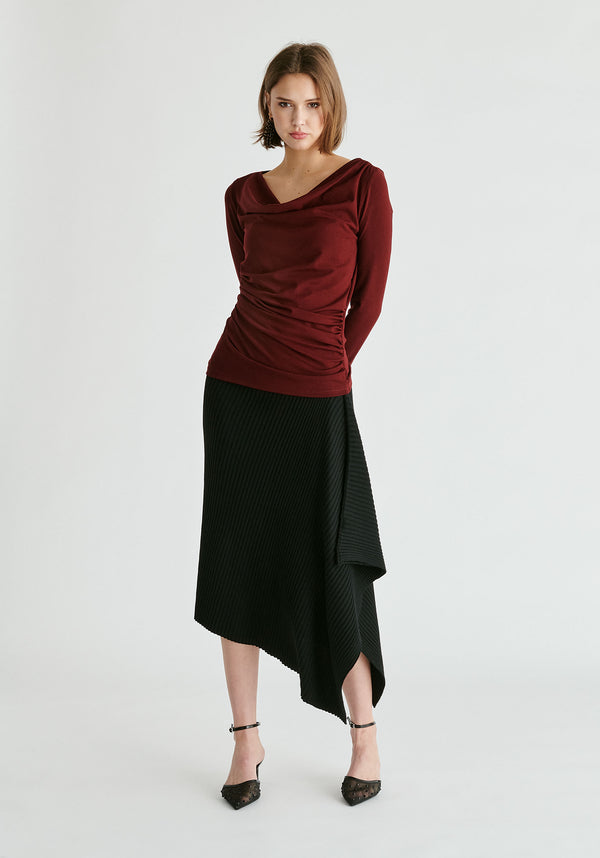 paisie Ruched Jersey Top with Draped Neck