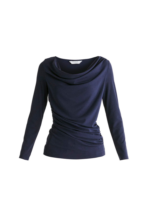 Paisie Ruched Jersey Top With Draped Neck
