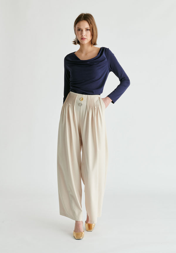 Paisie Ruched Jersey Top With Draped Neck