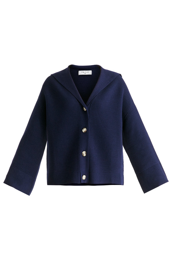 Paisie Sailor Collar Ribbed Cardigan