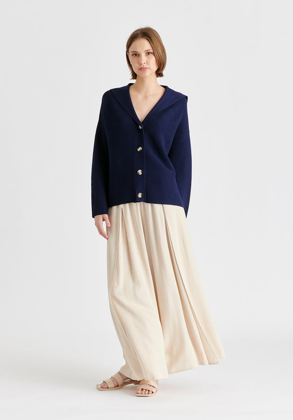 Paisie Sailor Collar Ribbed Cardigan