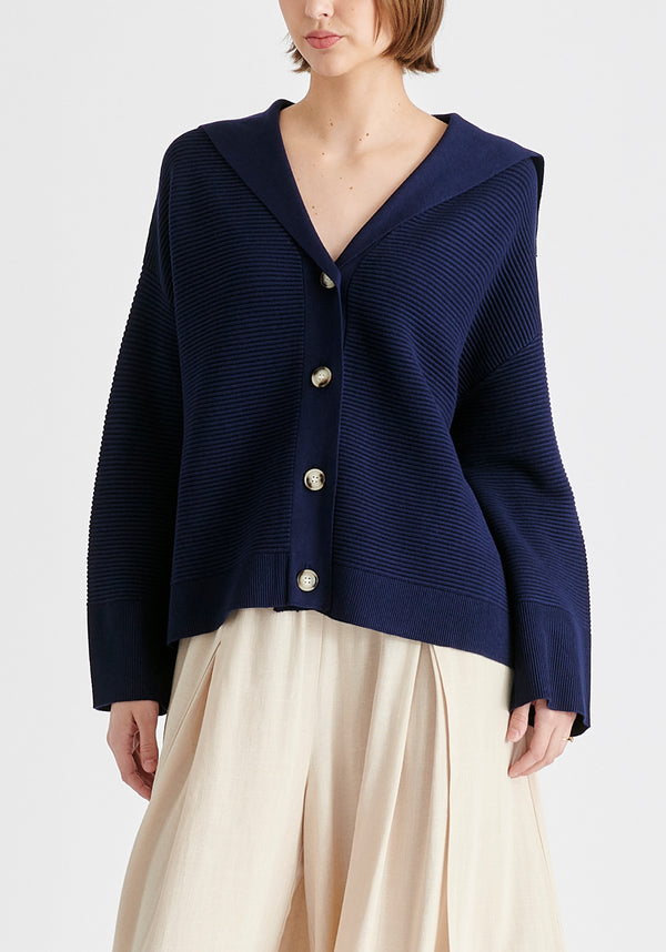 Paisie Sailor Collar Ribbed Cardigan