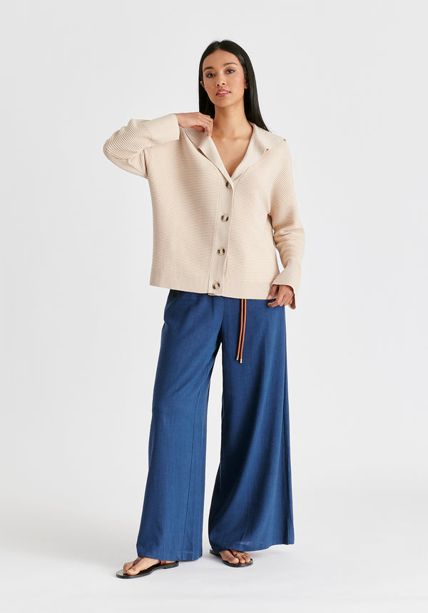 Paisie Sailor Collar Ribbed Cardigan