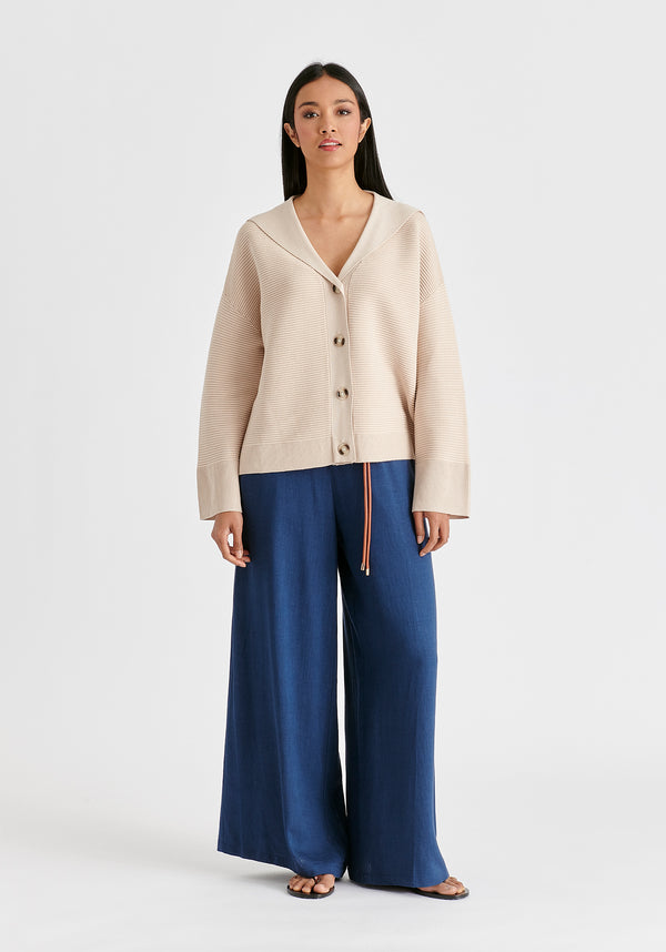 Paisie Sailor Collar Ribbed Cardigan