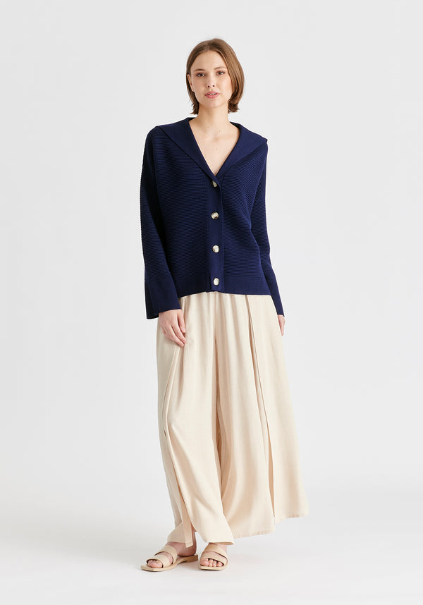 paisie Sailor Collar Ribbed Cardigan