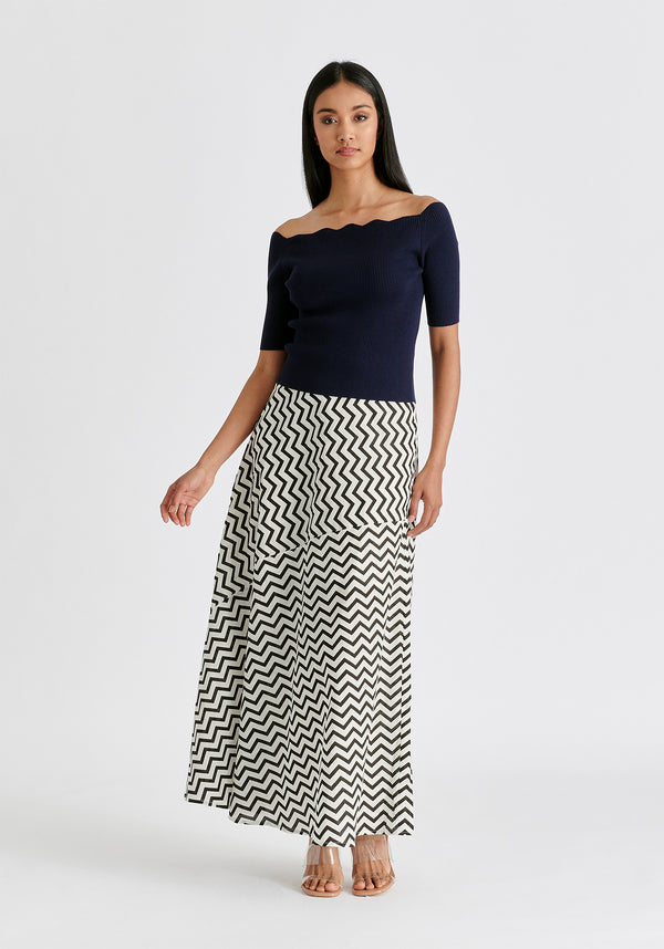 Paisie Scallop Neck Knit Top