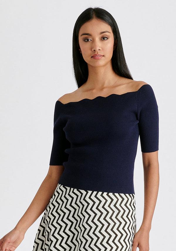 paisie Scallop Neck Knit Top