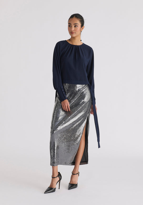 Paisie Sequin Midi Skirt With Side Slit