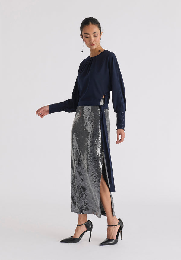 Paisie Sequin Midi Skirt With Side Slit