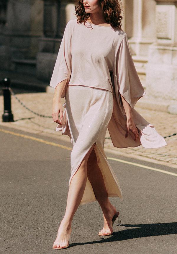 Paisie Sequin Midi Skirt With Side Slit