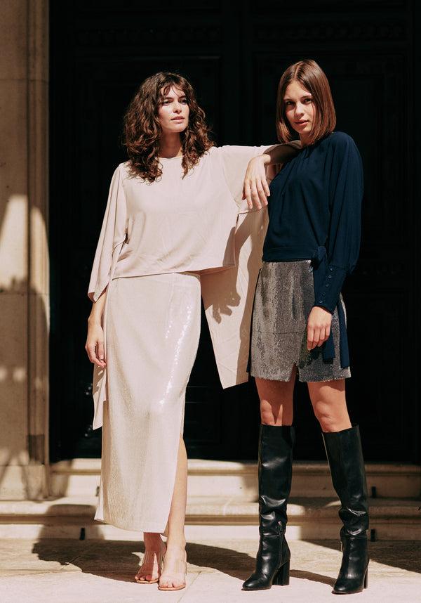 Paisie Sequin Midi Skirt With Side Slit