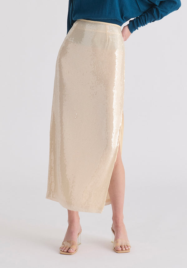 Paisie Sequin Midi Skirt With Side Slit