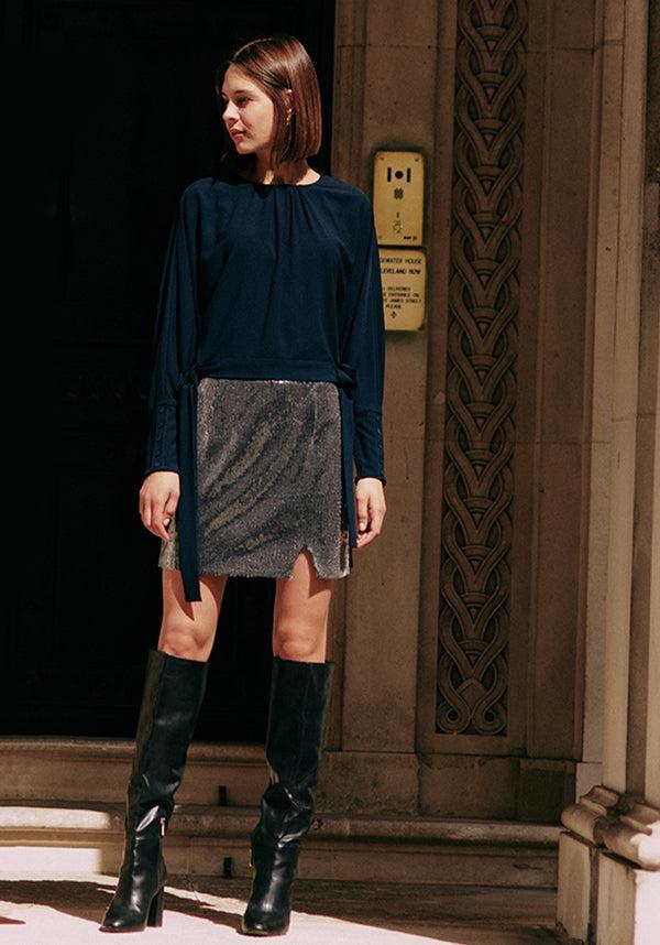 paisie Sequin Mini Skirt with Slit