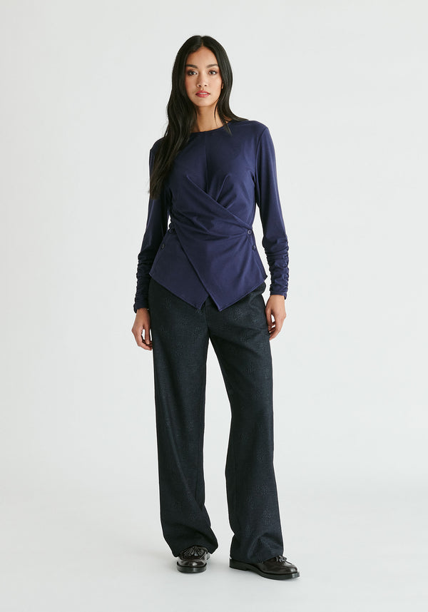 Paisie Side Button Jersey Wrap Top