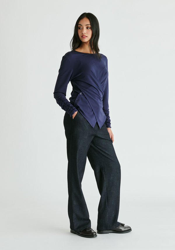 Paisie Side Button Jersey Wrap Top