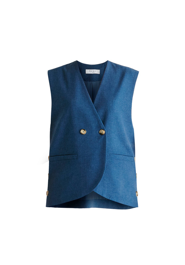 Paisie Side Buttoned Longline Waistcoat