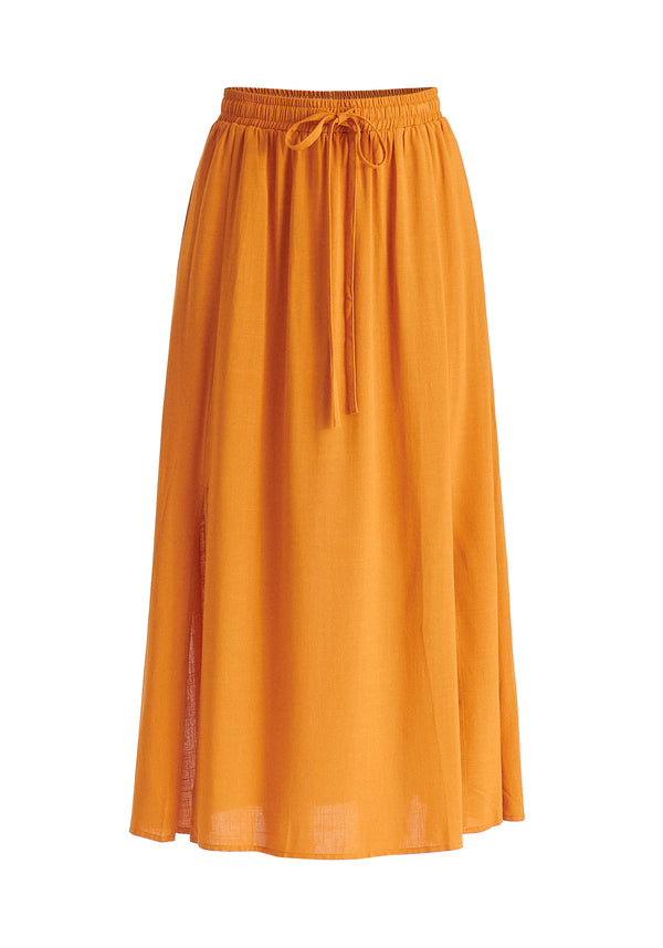 Paisie Side Splits Midi Skirt With Drawstring