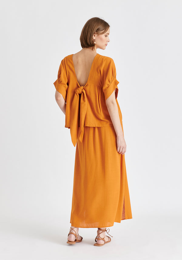 Paisie Side Splits Midi Skirt With Drawstring