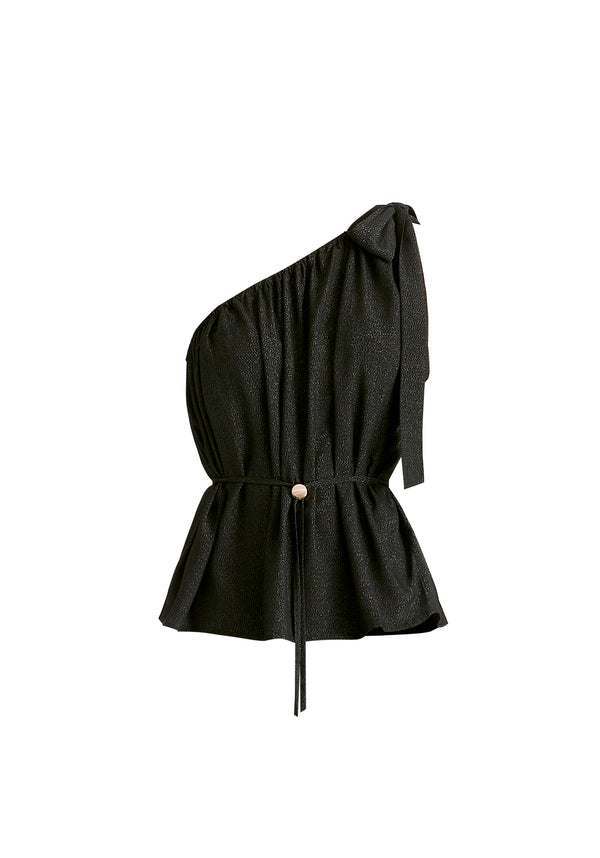 Paisie Sparkled One Shoulder Bow Top