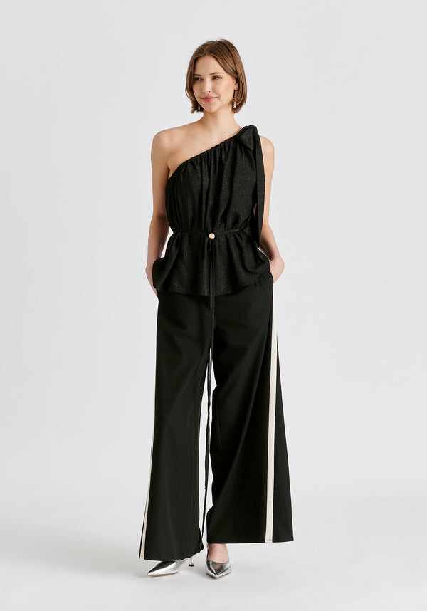 Paisie Sparkled One Shoulder Bow Top