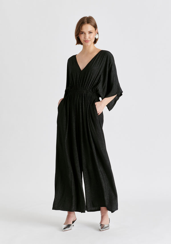 Paisie Sparkled Wide Leg Jumpsuit With Belt