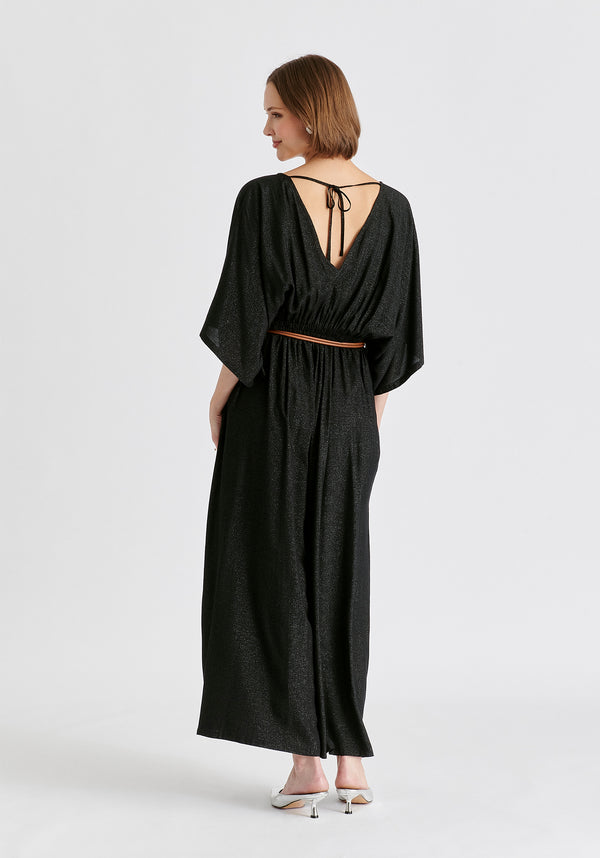 paisie Sparkled Wide Leg Jumpsuit with Belt