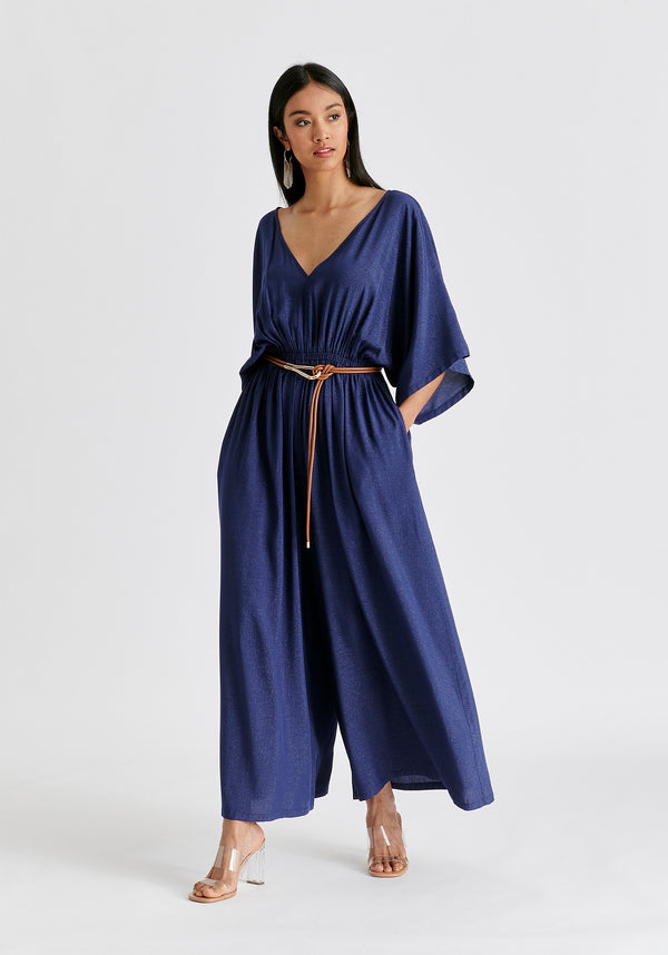 Paisie Sparkled Wide Leg Jumpsuit With Belt