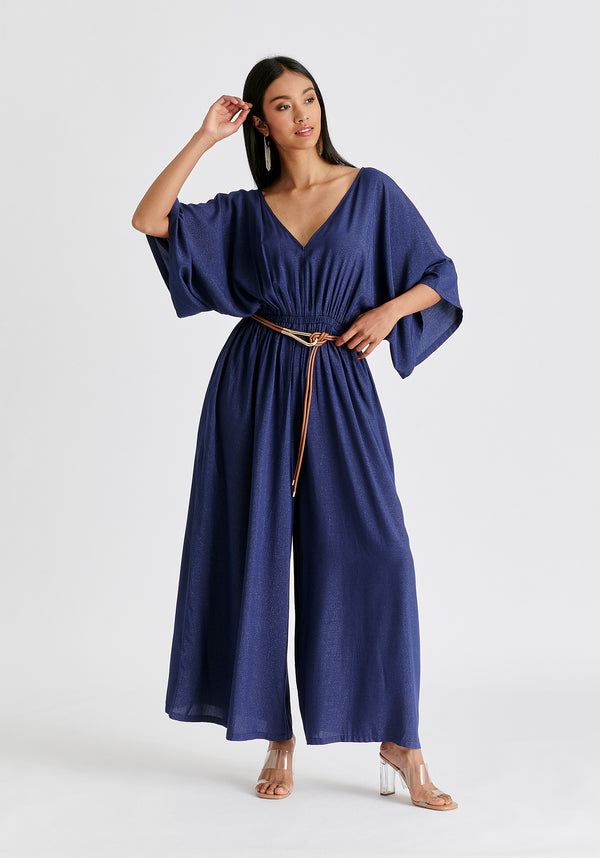 Paisie Sparkled Wide Leg Jumpsuit With Belt
