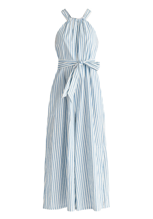 Paisie Striped Halterneck Cotton Jumpsuit