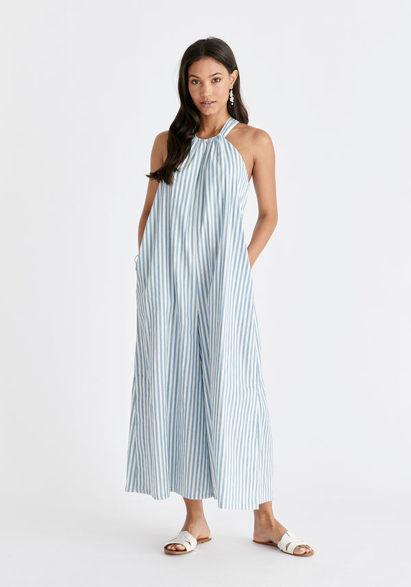 Paisie Striped Halterneck Cotton Jumpsuit