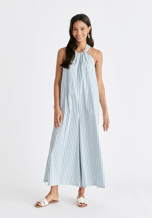 Paisie Striped Halterneck Cotton Jumpsuit