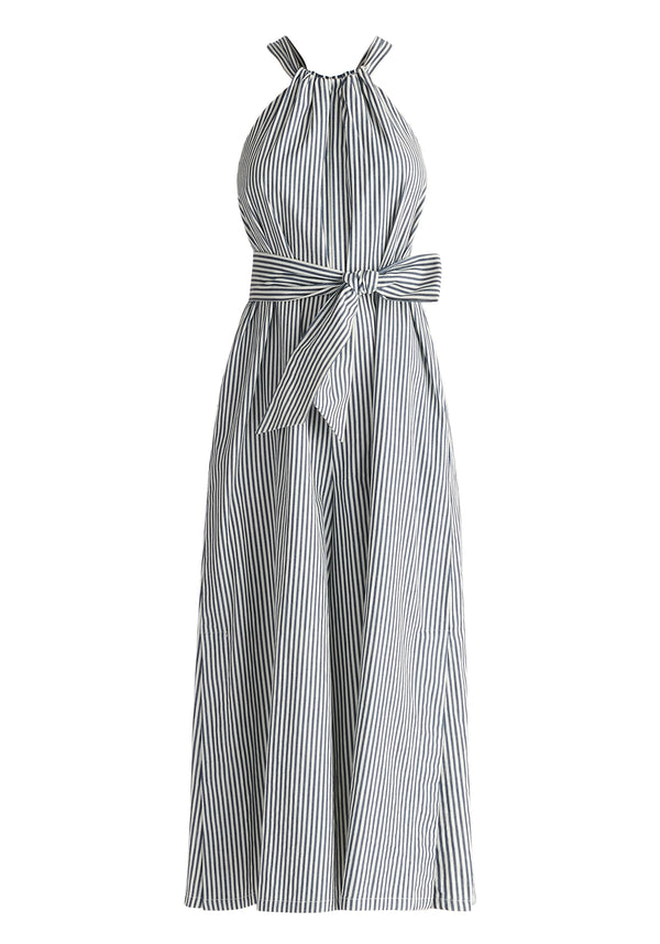 Paisie Striped Halterneck Cotton Jumpsuit