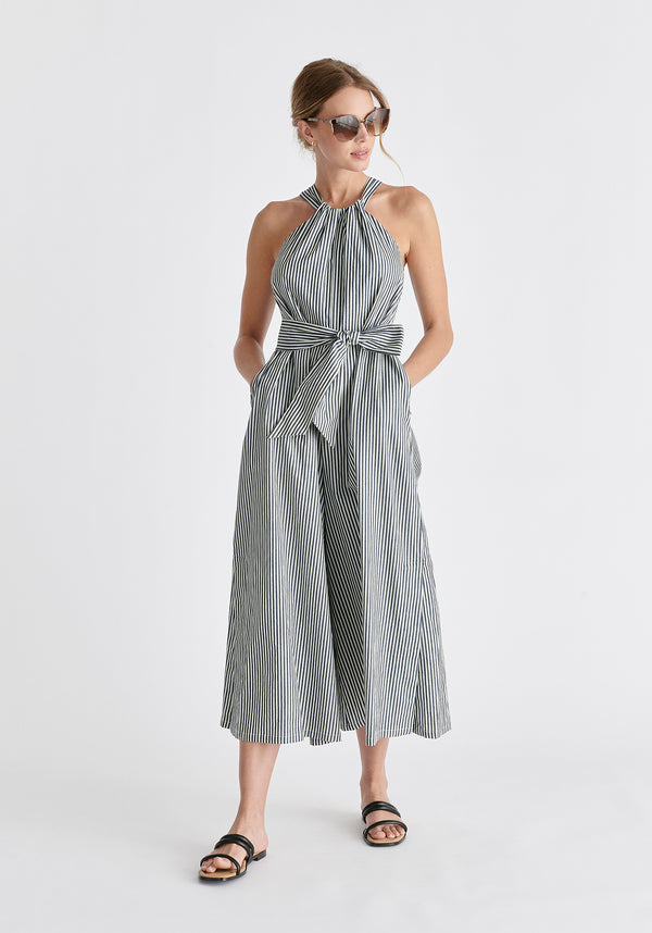 Paisie Striped Halterneck Cotton Jumpsuit