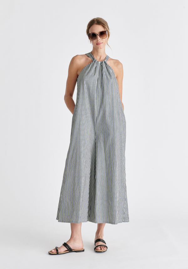 Paisie Striped Halterneck Cotton Jumpsuit