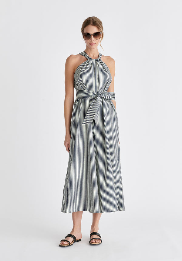 paisie Striped Halterneck Cotton Jumpsuit